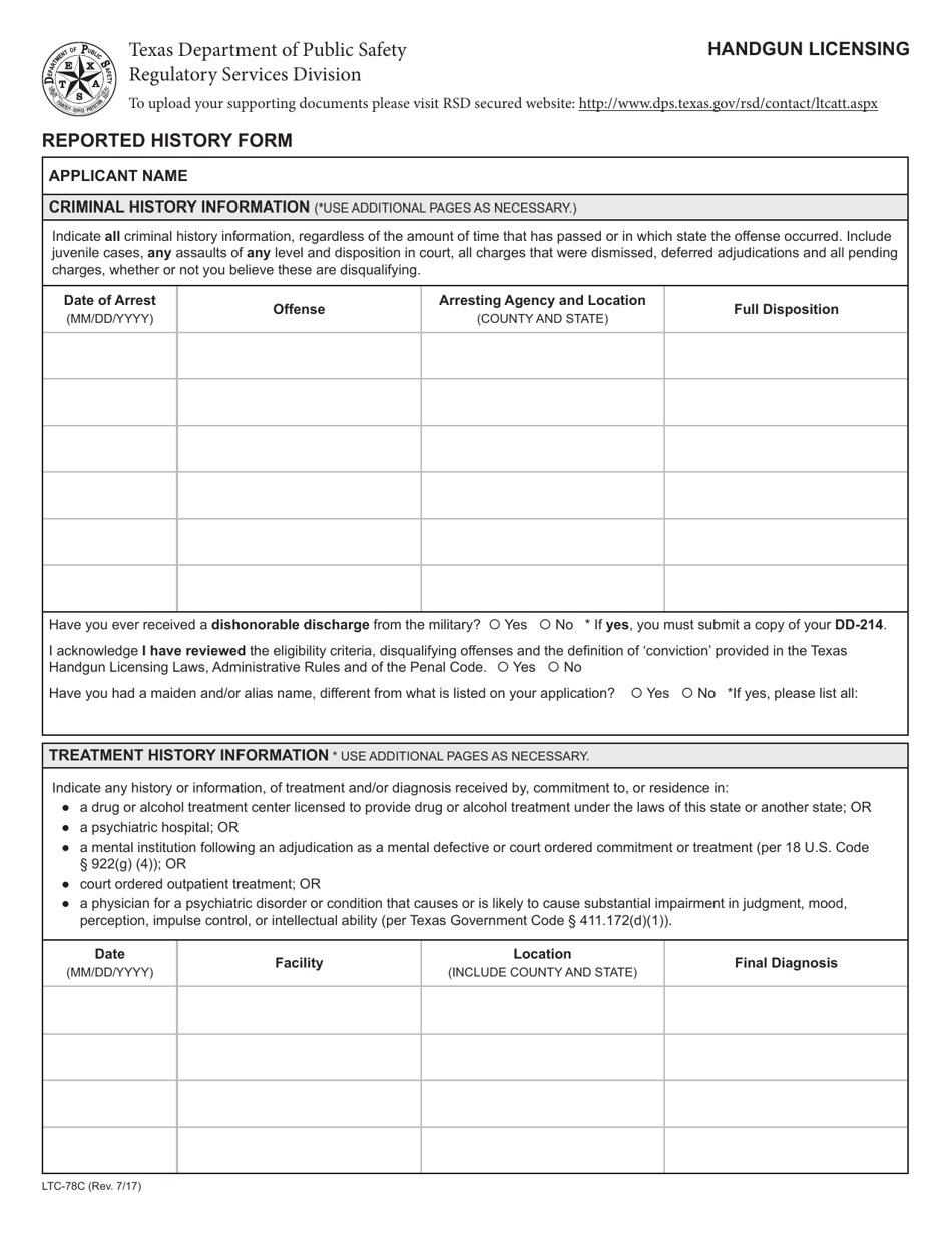 Form LTC-78C Reported History Form - Texas, Page 1