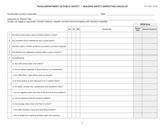 Form FB-3 Building Safety Inspection Checklist - Texas