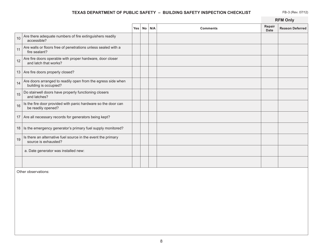 Form FB-3 Building Safety Inspection Checklist - Texas, Page 8