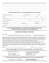 Form MP-3 Missing Persons Clearinghouse Report Form - Texas, Page 2