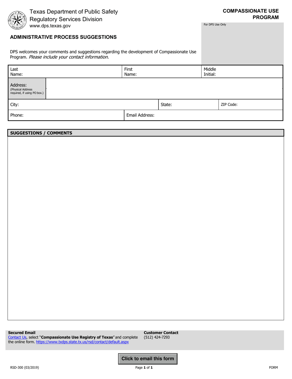 Form RSD-300 Administrative Process Suggestions - Texas, Page 1