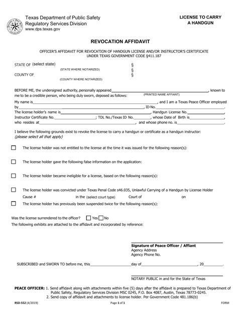 Form RSD-552 Revocation Affidavit - Texas