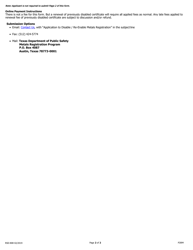 Form RSD-808 Application for Disabling/Re-enabling Metals Registration - Texas, Page 2