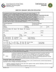 Document preview: Form RSD-303 Director/ Manager/Employee Application - Texas