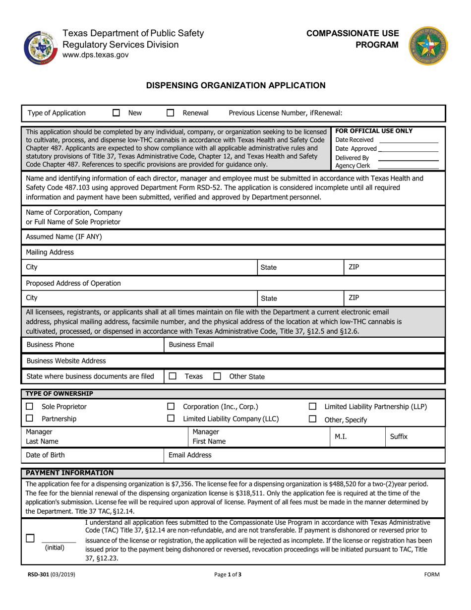 Form RSD-301 - Fill Out, Sign Online and Download Fillable PDF, Texas ...