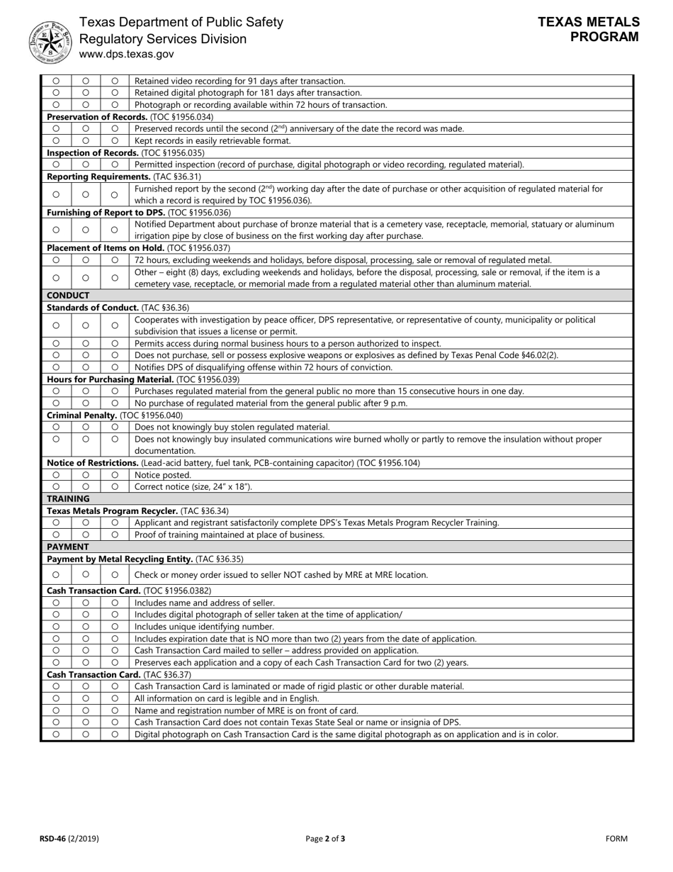 Form RSD-46 Mre Inspection Report - Texas, Page 2