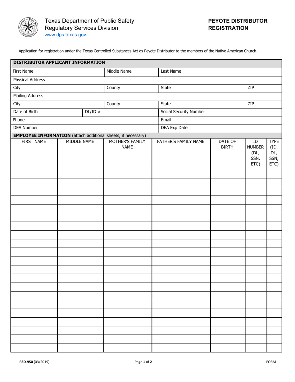 Form RSD-950 Download Fillable PDF or Fill Online Peyote Distributor ...