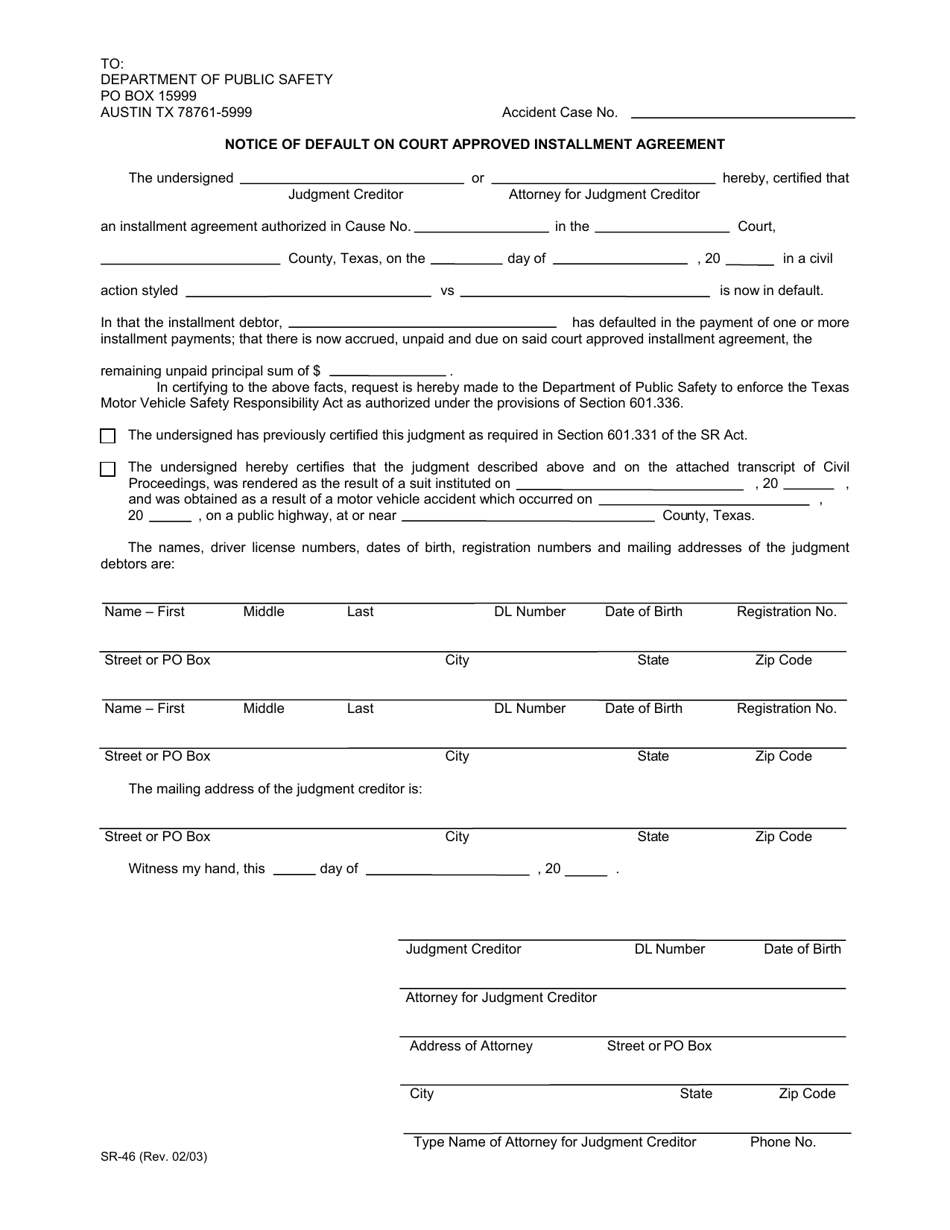 Form SR-46 - Fill Out, Sign Online and Download Printable PDF, Texas ...