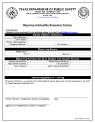 Form SBT-7 Reporting of School Bus Evacuation Training - Texas