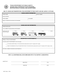 Document preview: Form SBT-10 Notification of School Bus Advertising - Texas
