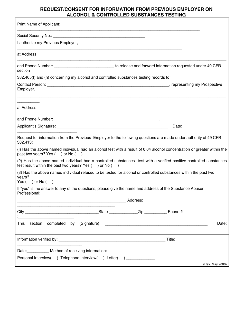 Form SBT-13 Previous Employment Substance Testing Request - Texas, Page 1