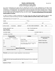Document preview: Form TDEM-36 Training Travel Certification - Texas