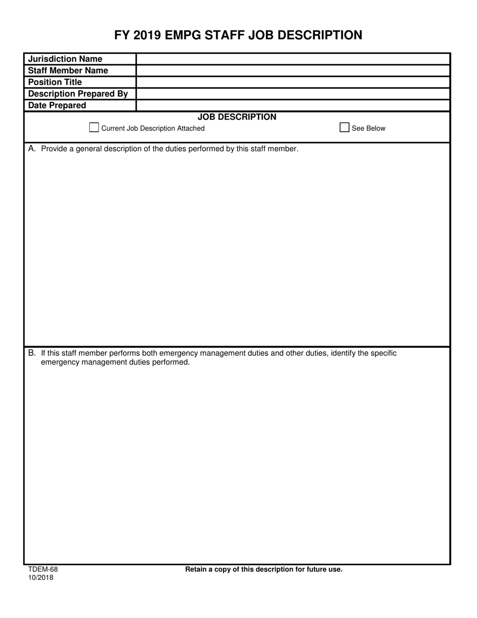 Form TDEM-68 - 2019 - Fill Out, Sign Online and Download Fillable PDF ...