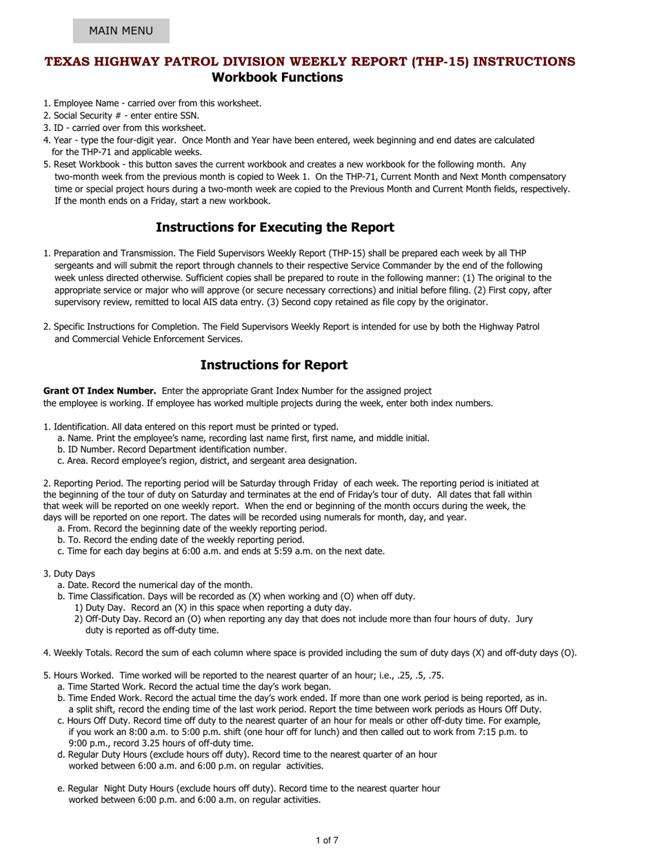 Instructions for Form THP-15 Weekly Report - Texas, Page 4