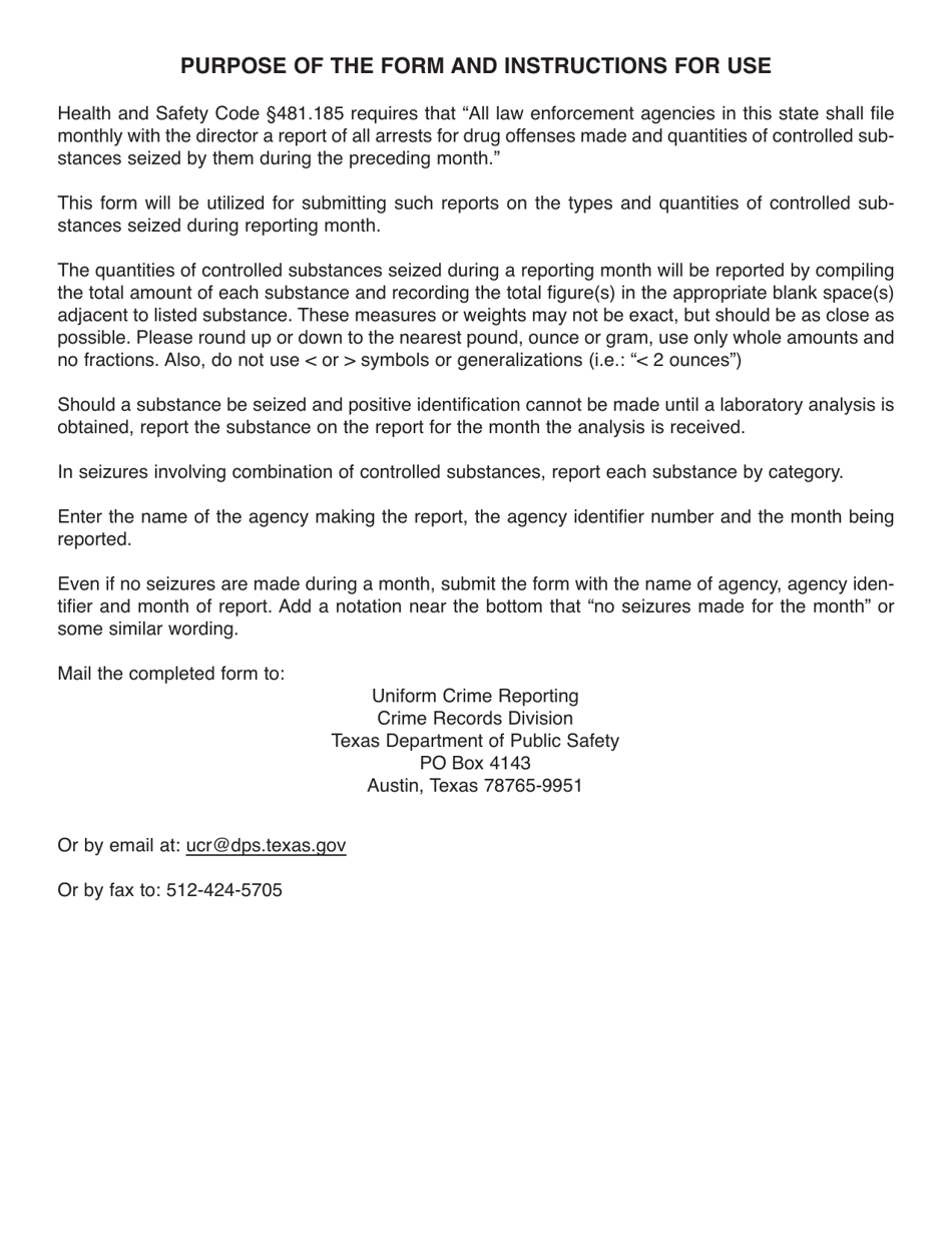 Form UCR-84 Monthly Report of Type and Quantity of Drugs Seized - Texas, Page 2