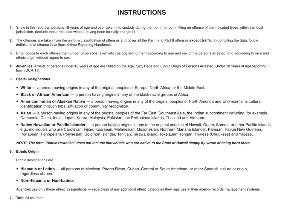 Form UCR-12 Age, Sex, Race and Ethnic Origin of Persons Arrested - 18 Years of Age and Over - Texas, Page 5