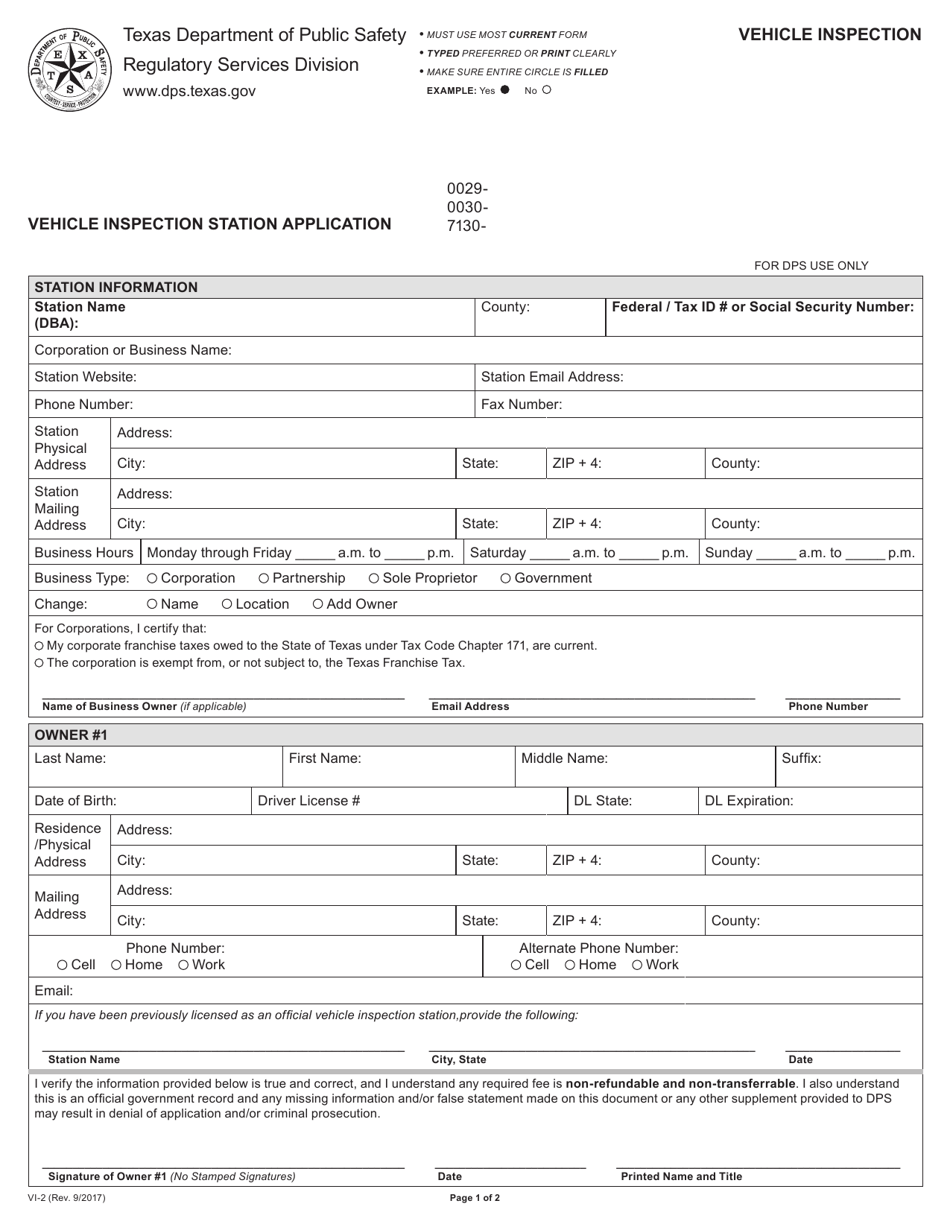 Texas Vehicle Inspection Form Printable