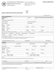 Form VI-2 Vehicle Inspection Station Application - Texas