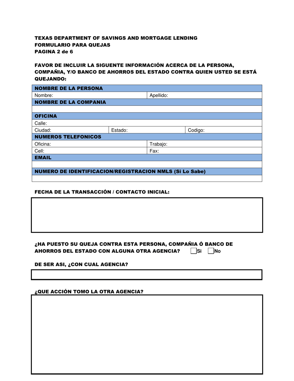 Formulario Para Quejas - Texas (Spanish), Page 3