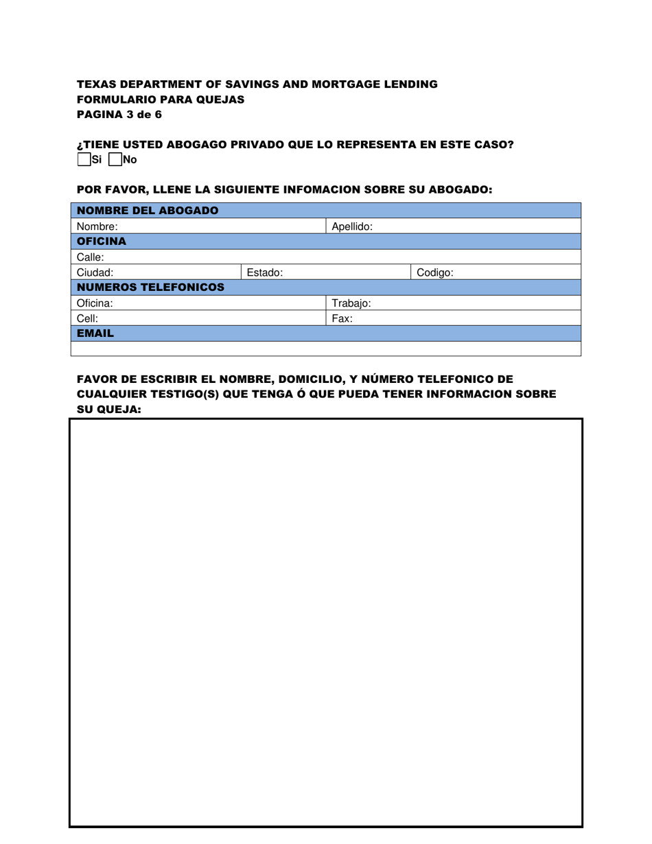 Formulario Para Quejas - Texas (Spanish), Page 4