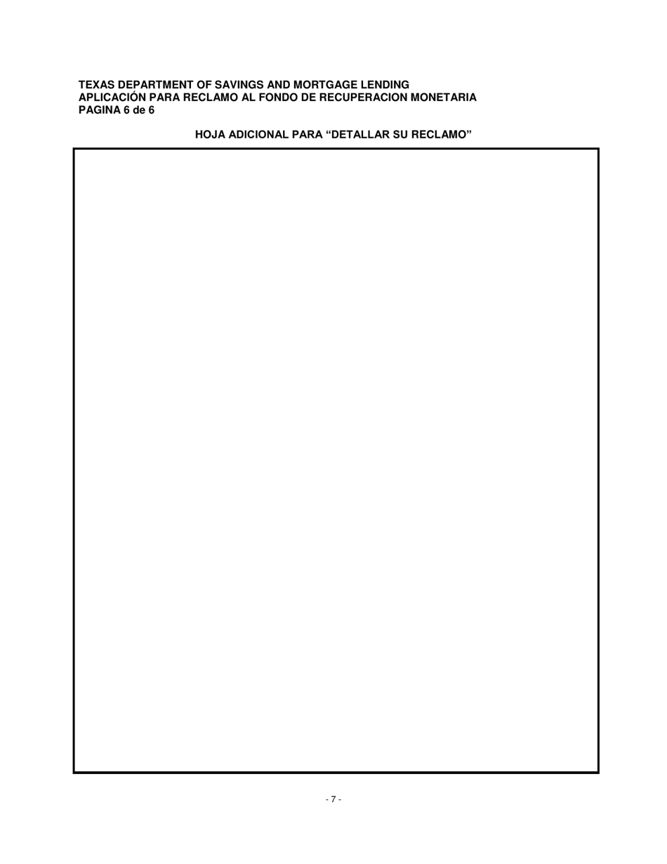 Aplicacion Para Reclamo Al Fondo De Recuperacion Monetaria - Texas (Spanish), Page 7