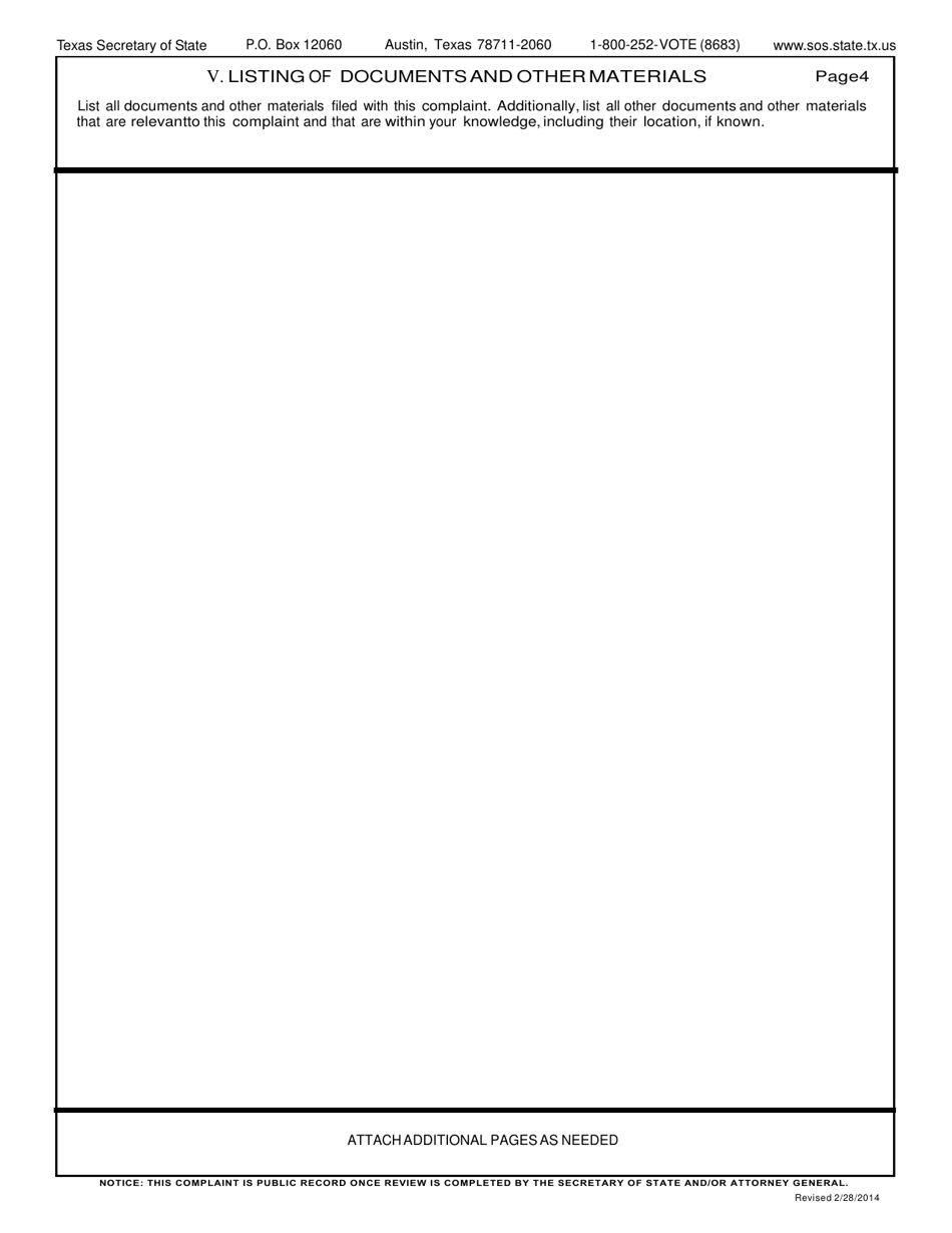 Election Complaint Form - Texas, Page 4