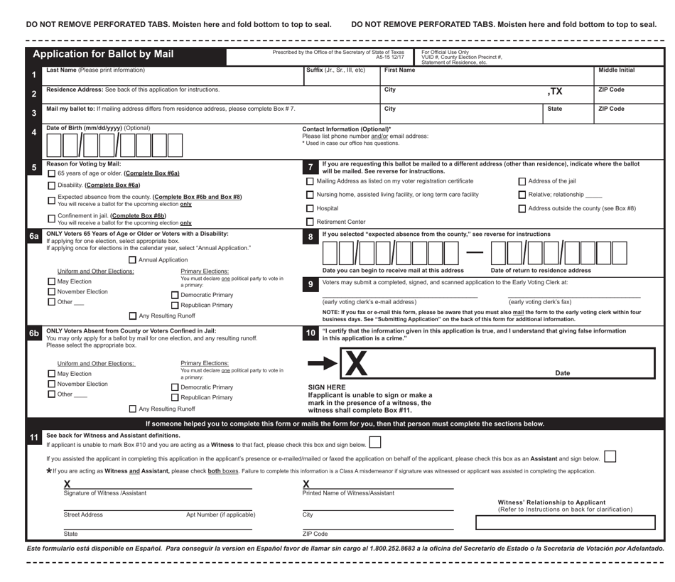 Application for Ballot by Mail - Texas, Page 1