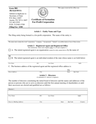 Form 201 Certificate of Formation - for-Profit Corporation - Texas, Page 4