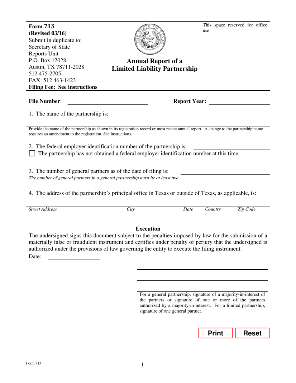Form 713 Annual Report of a Limited Liability Partnership - Texas, Page 3