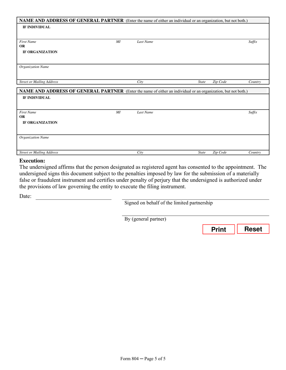 Form 804 Periodic Report of a Limited Partnership - Texas, Page 5