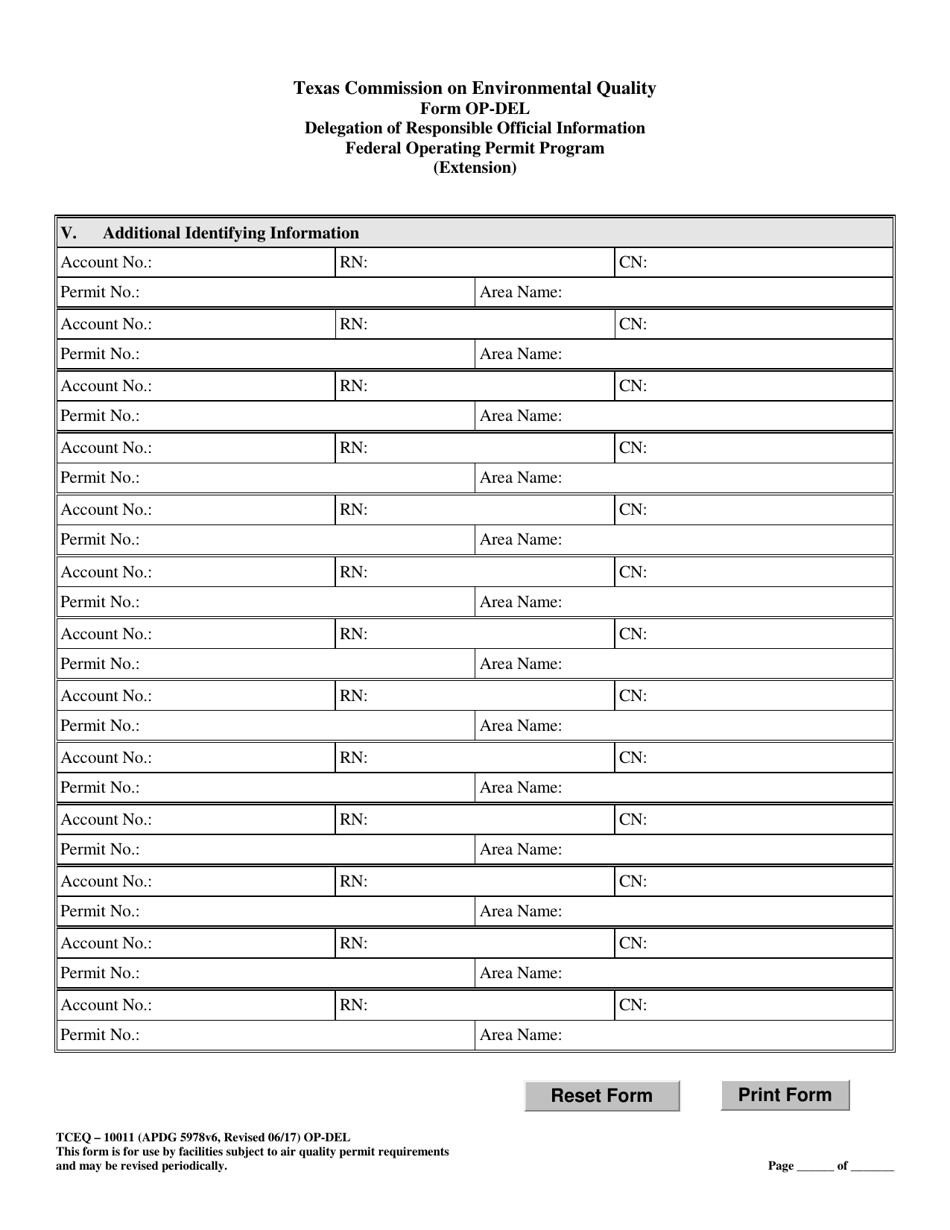 Form OP-DEL (TCEQ-10011) Delegation of Responsible Official Information - Texas, Page 7