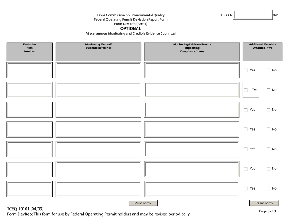 Form TCEQ-10101 Federal Operating Permit Deviation Report Form - Texas, Page 3