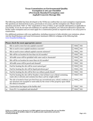 Document preview: Form TCEQ-10112 Exemption 106.150 Checklist Asphalt Concrete Storage Silo - Texas