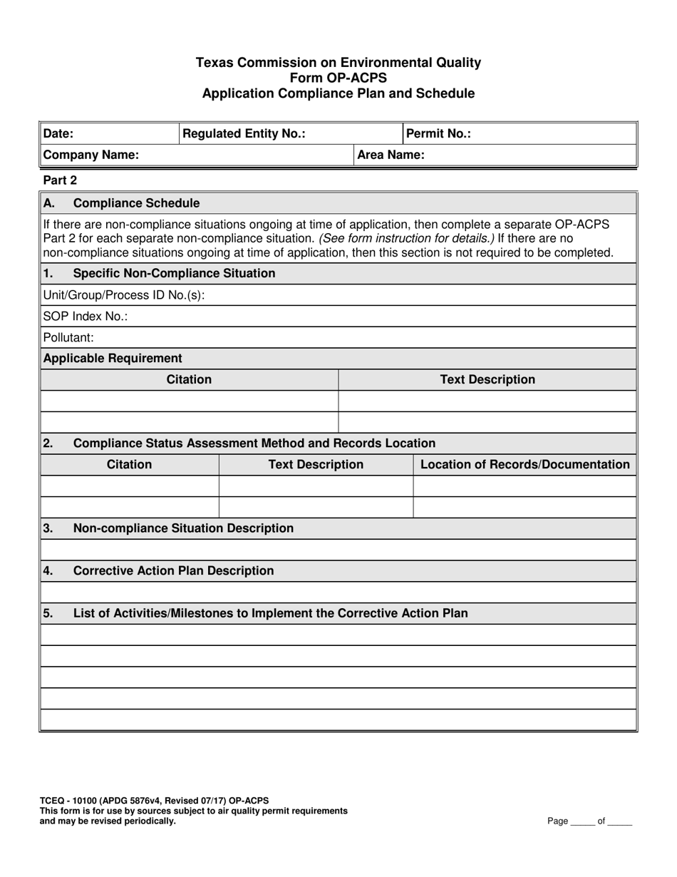 Form OP-ACPS (TCEQ-10100) Application Compliance Plan and Schedule - Texas, Page 8