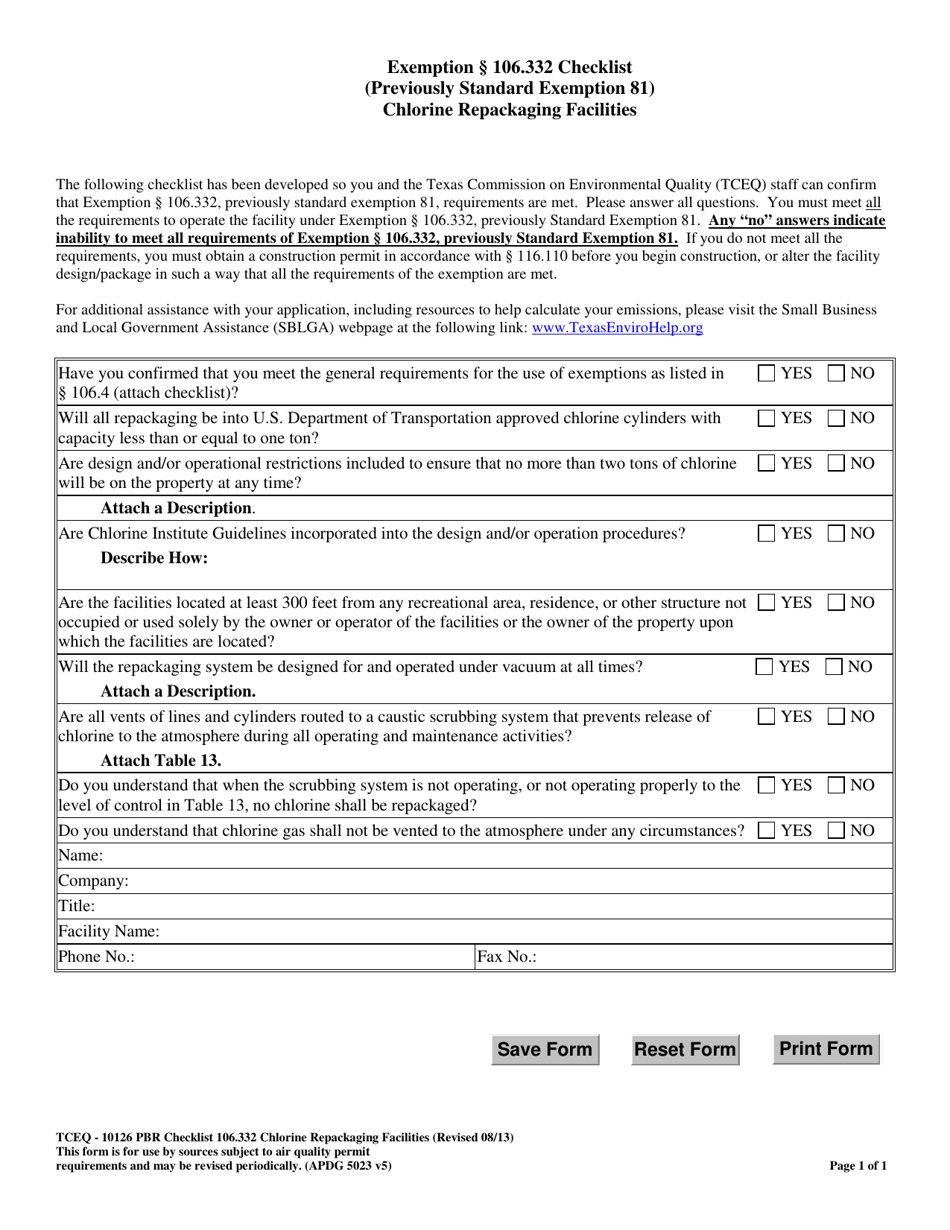 Form TCEQ10126 Fill Out, Sign Online and Download Fillable PDF