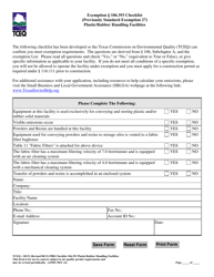 Document preview: Form TCEQ-10133 Exemption 106.393 Checklist Plastic/Rubber Handling Facilities - Texas