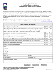 Document preview: Form TCEQ-10134 Exemption 106.416 Checklist Uranium in-Situ Solution Recovery Facilities - Texas
