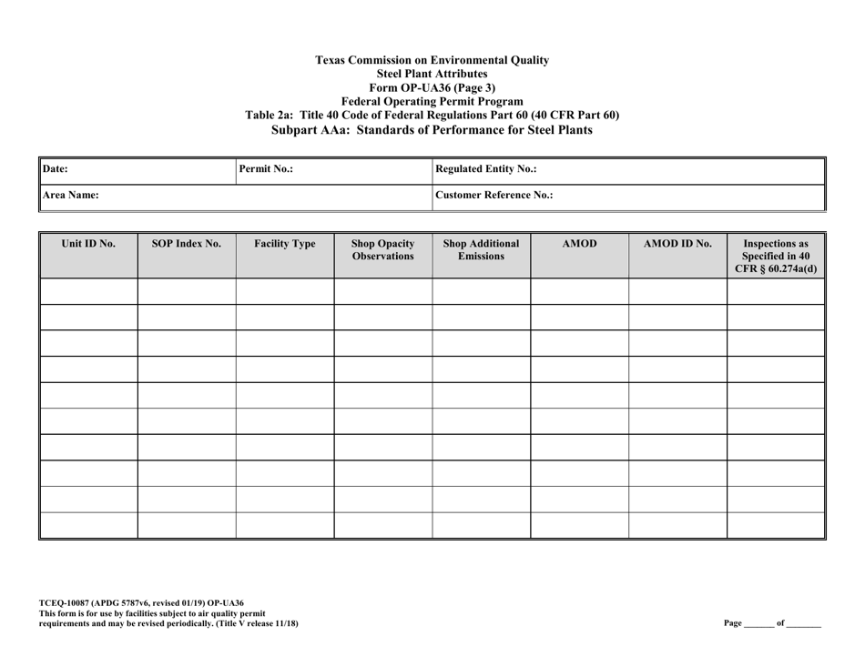 Form OP-UA36 (TCEQ-10087) Steel Plant Unit Attributes - Texas, Page 10