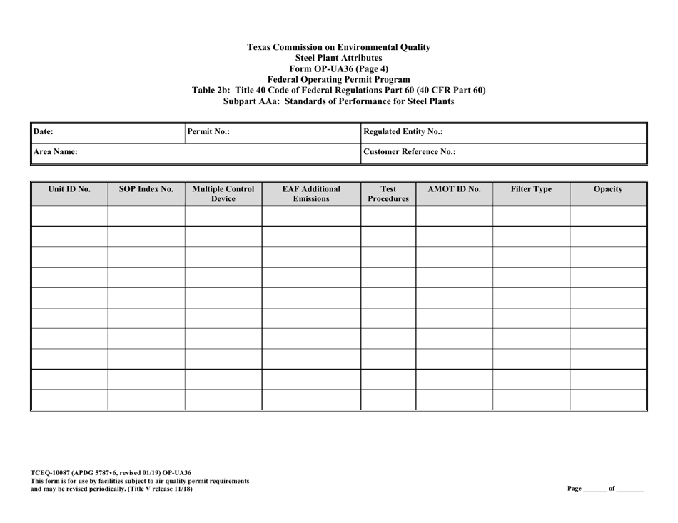 Form OP-UA36 (TCEQ-10087) Steel Plant Unit Attributes - Texas, Page 11