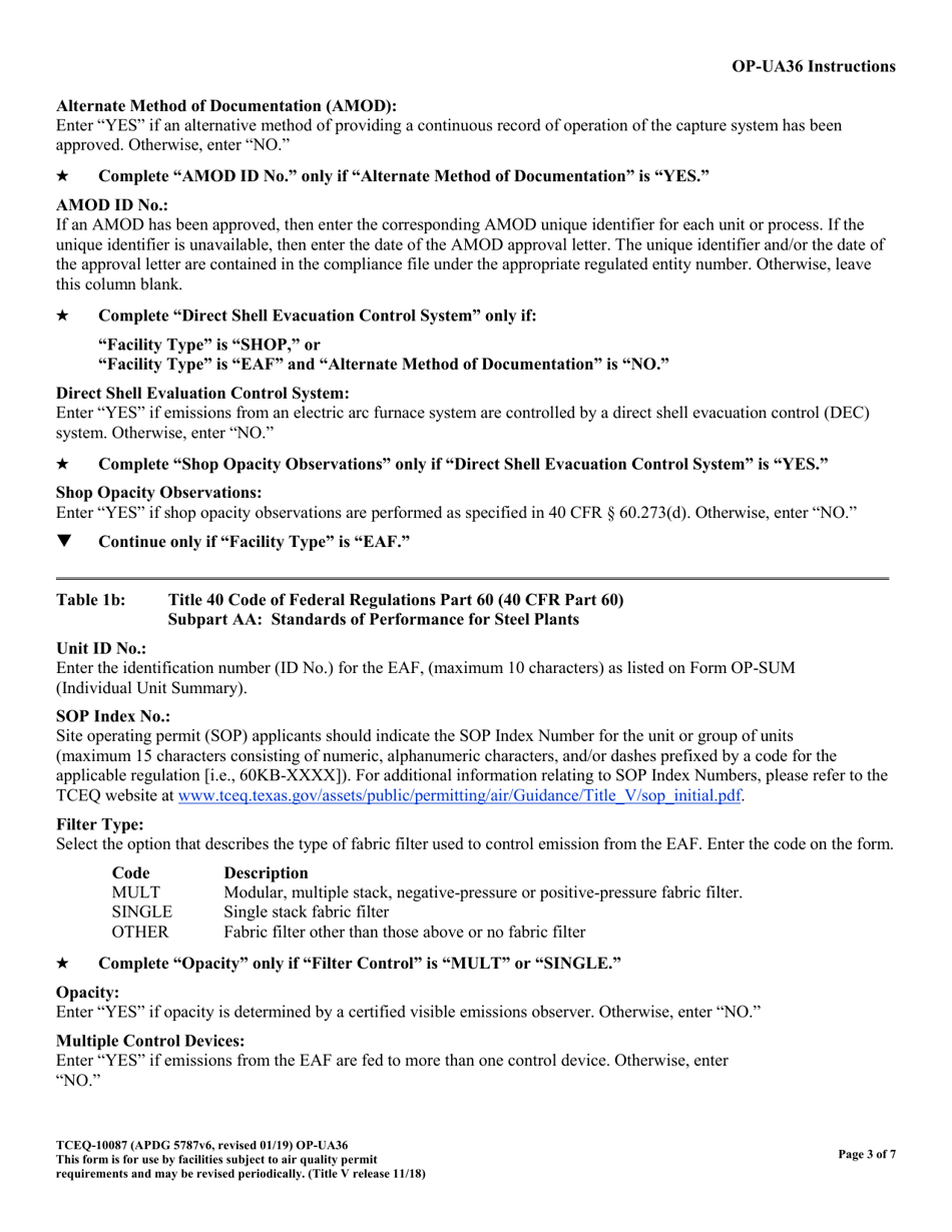 Form OP-UA36 (TCEQ-10087) Steel Plant Unit Attributes - Texas, Page 3