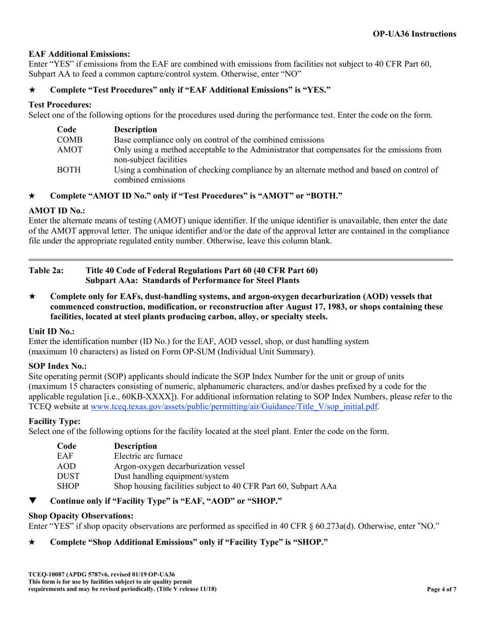 Form OP-UA36 (TCEQ-10087) Steel Plant Unit Attributes - Texas, Page 4