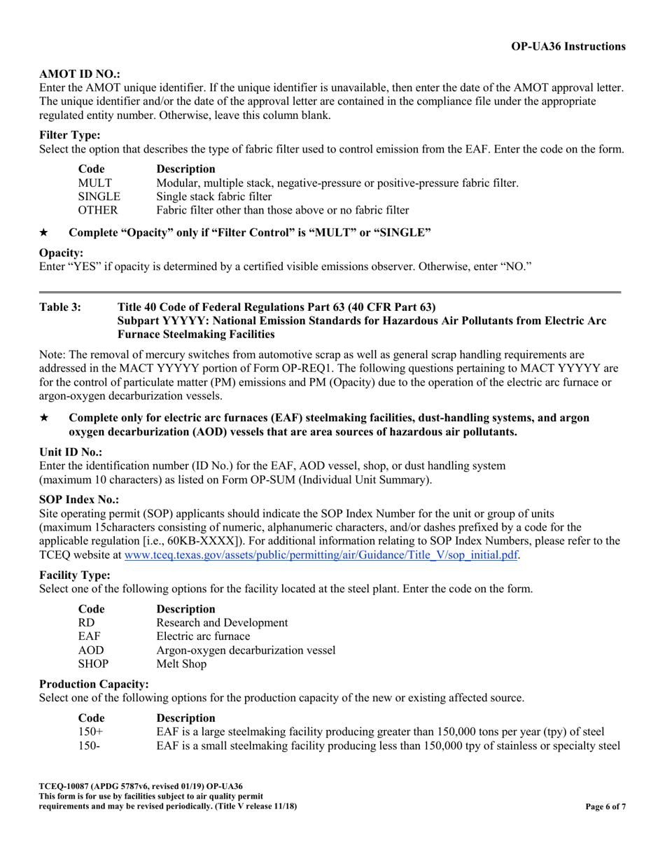 Form OP-UA36 (TCEQ-10087) Steel Plant Unit Attributes - Texas, Page 6