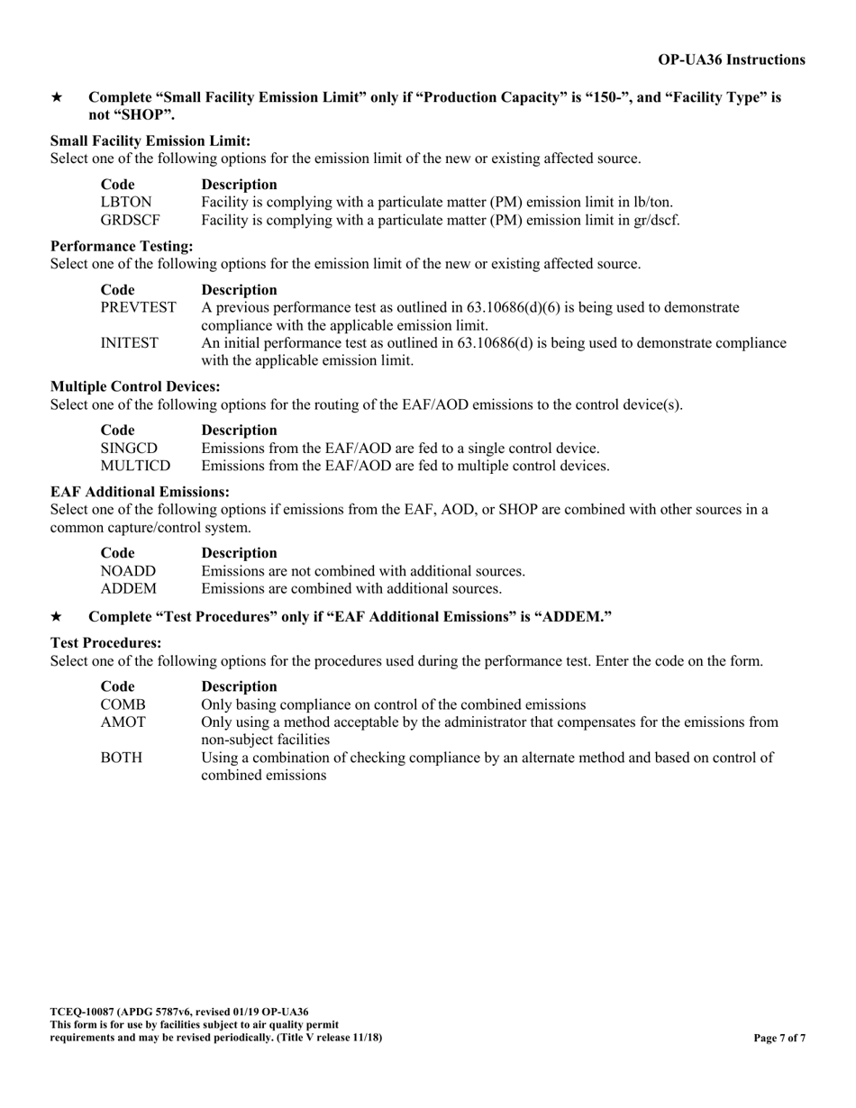 Form OP-UA36 (TCEQ-10087) Steel Plant Unit Attributes - Texas, Page 7