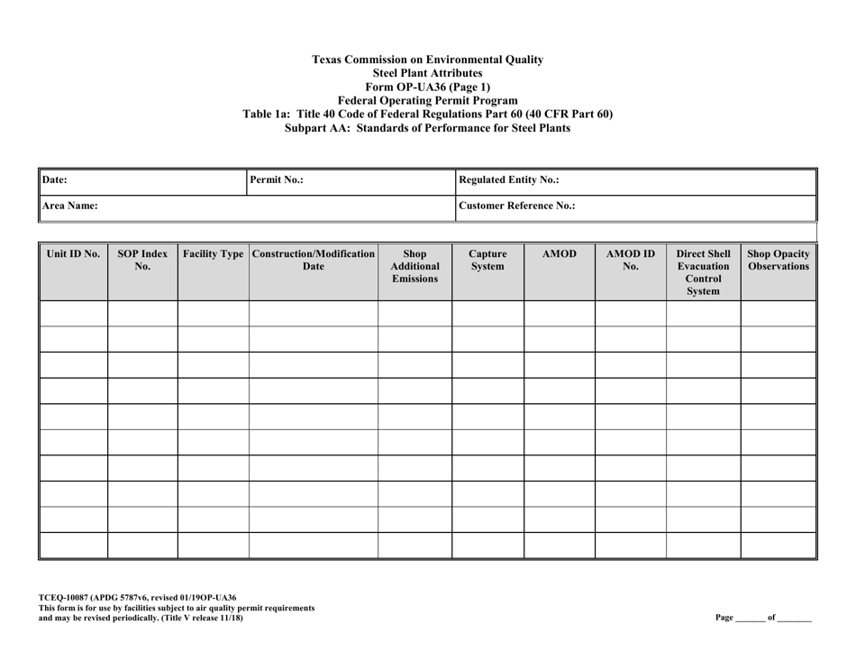 Form OP-UA36 (TCEQ-10087) Steel Plant Unit Attributes - Texas, Page 8