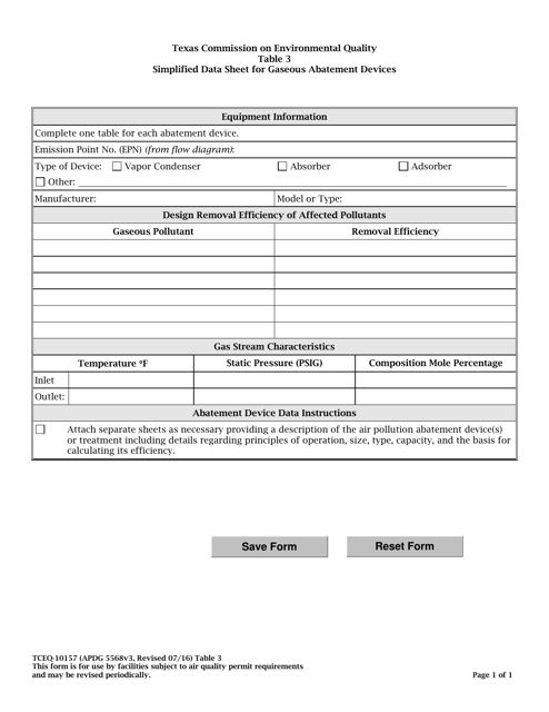Form TCEQ-10157 Table 3  Printable Pdf