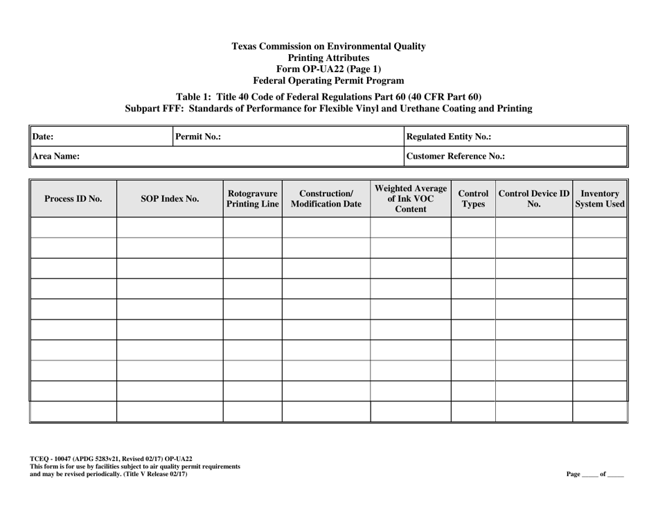 Form OP-UA22 (TCEQ-10047) Printing Attributes - Texas, Page 13