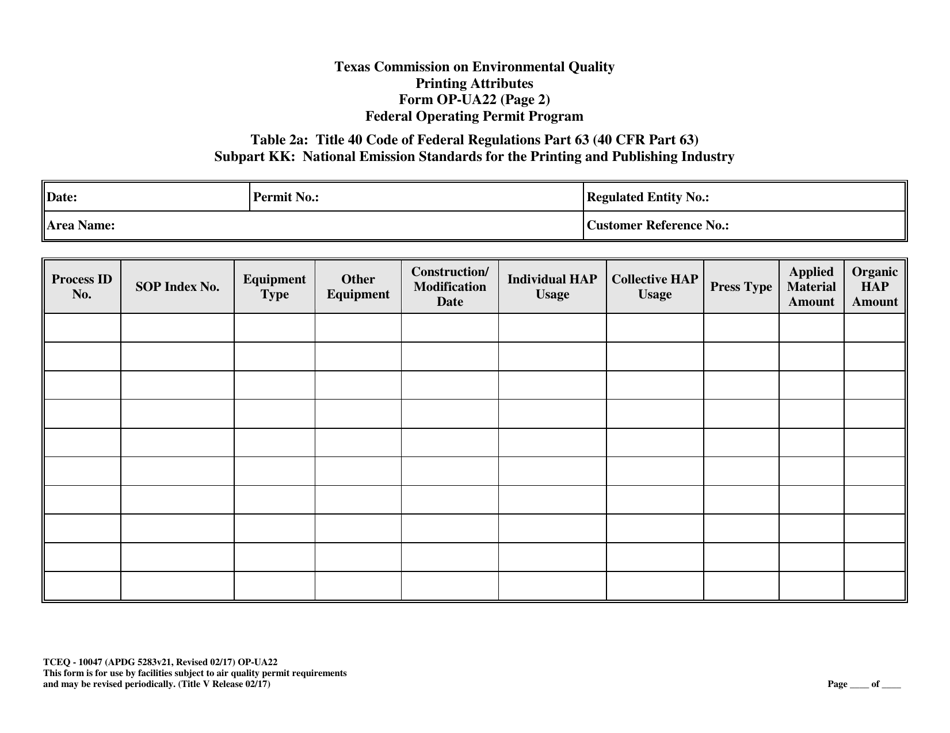 Form OP-UA22 (TCEQ-10047) Printing Attributes - Texas, Page 14