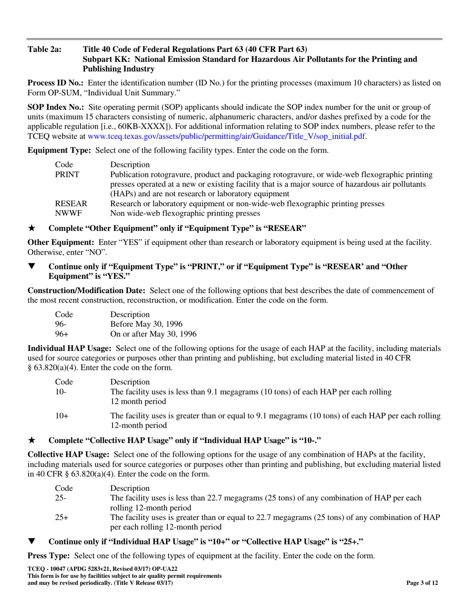 Form OP-UA22 (TCEQ-10047) Printing Attributes - Texas, Page 3