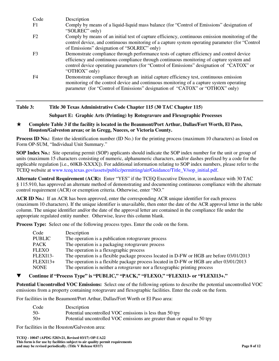 Form OP-UA22 (TCEQ-10047) Printing Attributes - Texas, Page 8