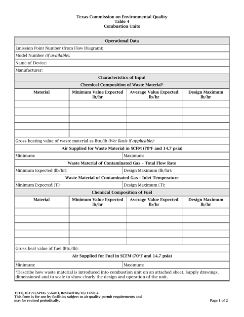 Form TCEQ-10159 Table 4  Printable Pdf